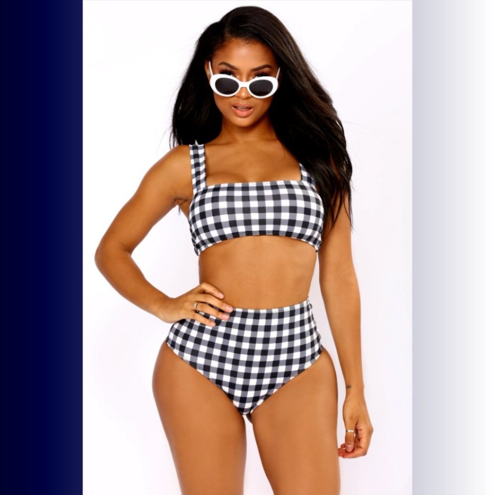 Black/White Two-Piece Checkered Bikini Set - NWT